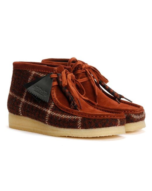 Clarks Brown Wallabee Harris Tweed Rust Boots for men