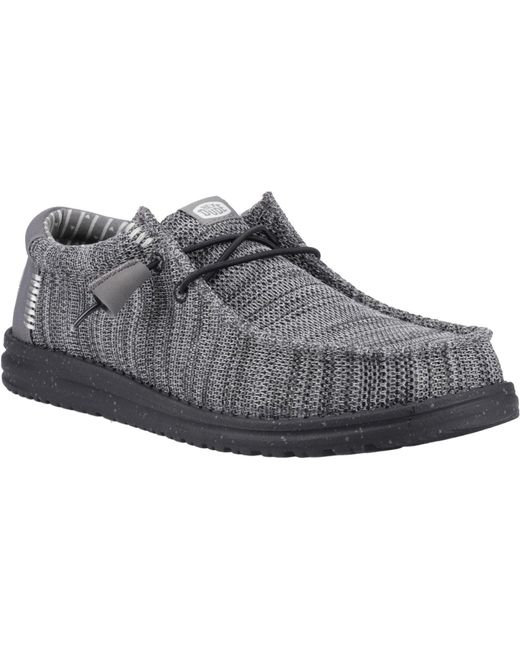 HeyDude Gray Wally Stretch Mesh Synthetic Granite/ Moccasins Shoes for men