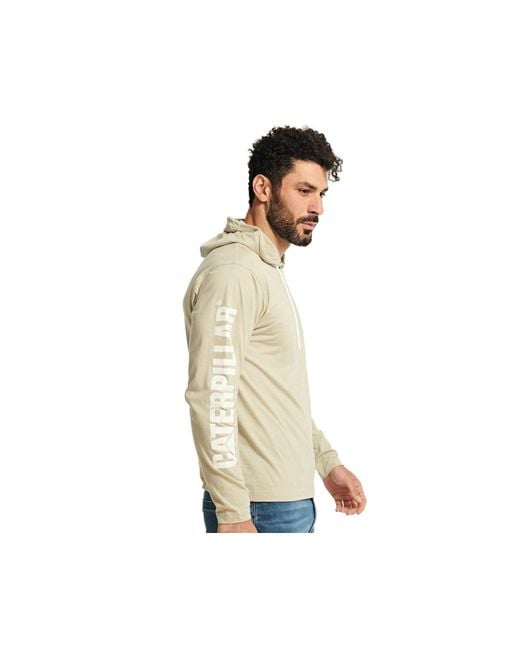Caterpillar Natural Hooded Long Sleeve Cotton T-Shirt for men