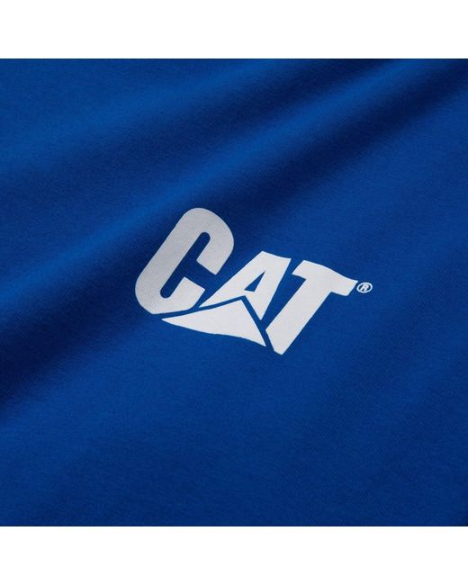 Caterpillar Blue Trademark Banner Long Sleeve Cotton T-Shirt for men