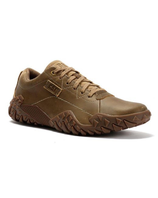 Caterpillar Brown Gridlock Lo Full Grain Leather Beaned Lace-Up Shoes for men