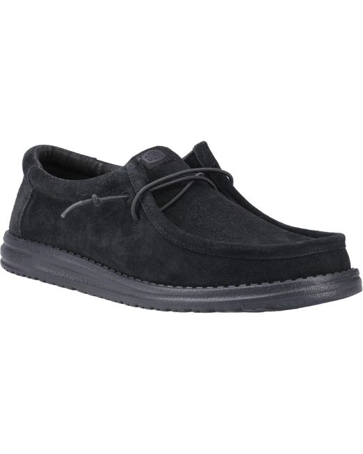 HeyDude Black Wally Suede Suede Shoes for men