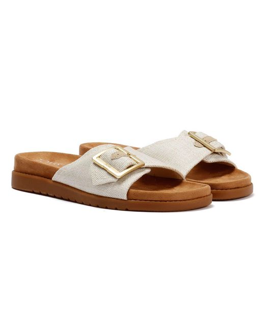 TOMS Brown Marin Slide Textile Natural Sandals
