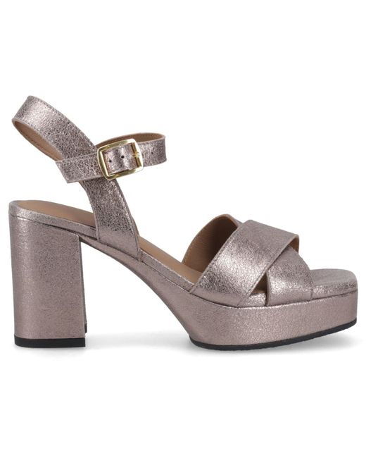 Hush Puppies Gray Ophelia Leather Heel Suede Pewter Slim Fit Sandals