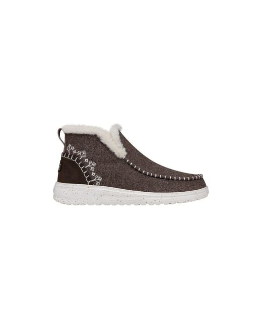 HeyDude Brown Denny Wool Faux Shearling Synthetic Walnut Boots