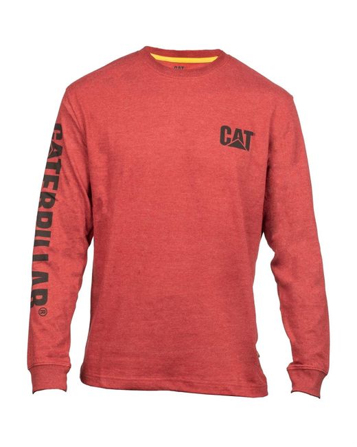 Caterpillar Red Trademark Banner Long Sleeve Cotton T-Shirt for men