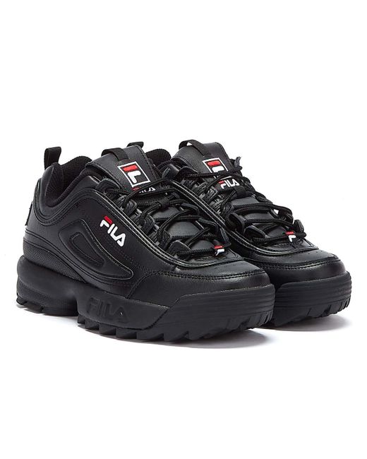 Fila Leather Disruptor Ii Premium Trainers in Black/White/Red (Black ...