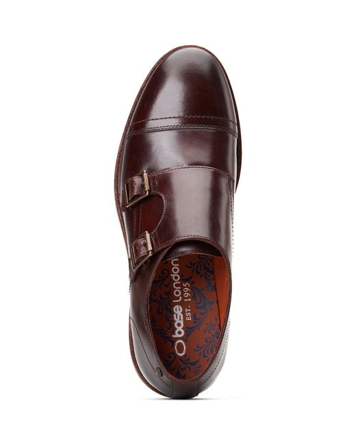 Base London Brown Knight Leather Burnt Double Monk Shoes for men