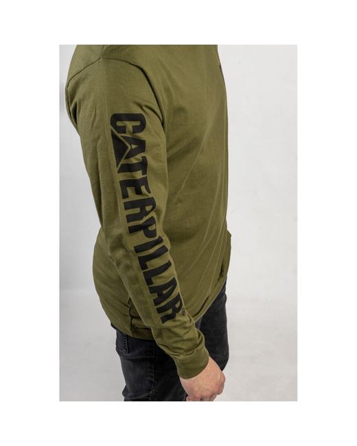Caterpillar Green Trademark Banner Long Sleeve Cotton T-Shirt for men