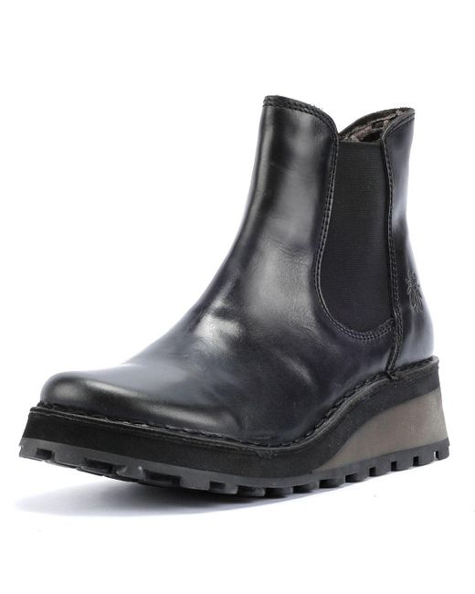 Fly London Black Huud Leder Farbe Stiefel