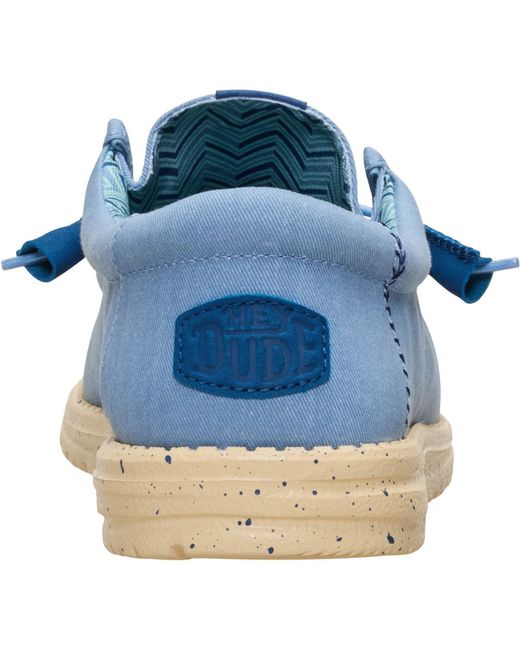 HeyDude Blue Wally Stretch Canvas Textile Faded Denim/Boulder Tan Loafers for men