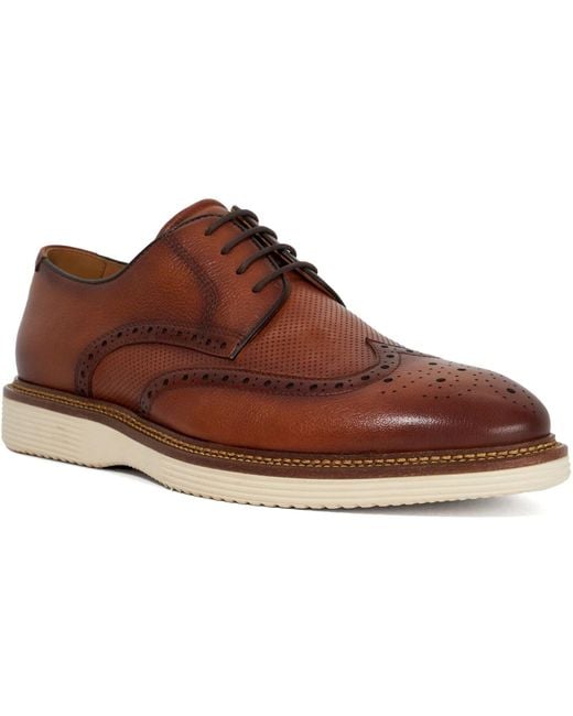 Dune Brown Benidictus Nubuck Brogues Shoes for men