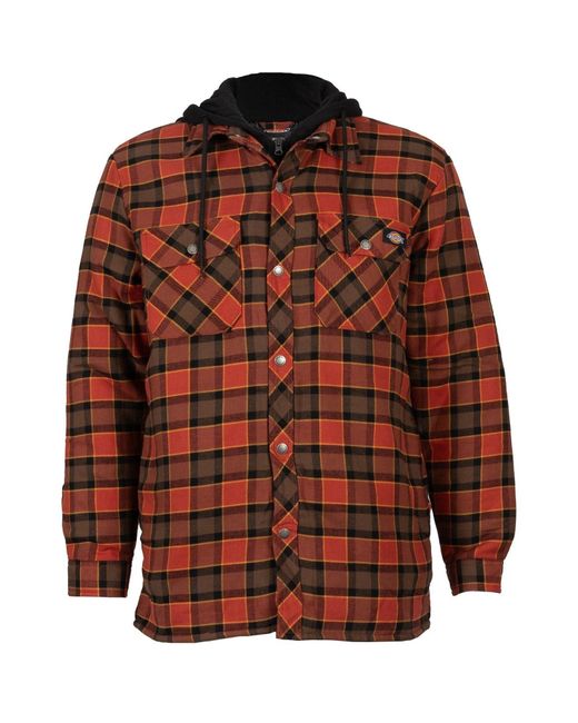 Dickies Red Fleece Hooded Flannel Shirt Jacket Cotton for men