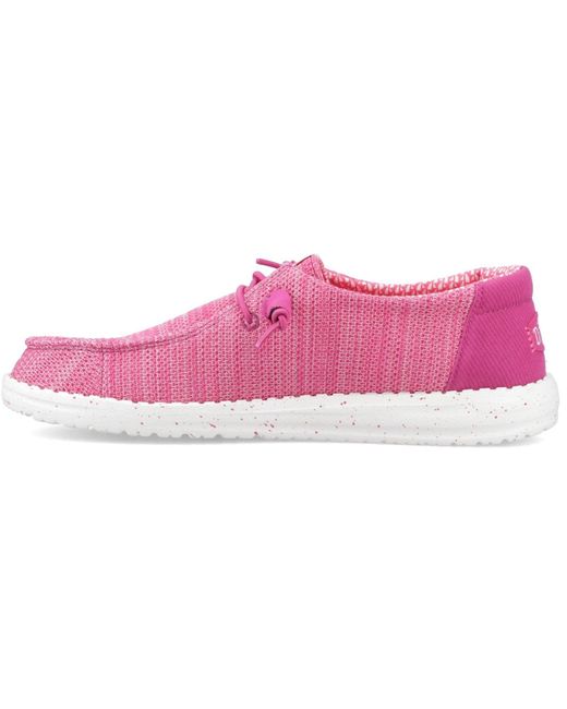 HeyDude Pink Wendy Stretch Sox Polyester Fuchsia Moccasins Shoes