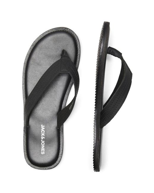 Jack & Jones Black Washton Leather Anthracite Flip Flops for men