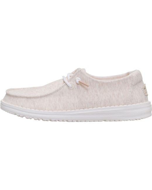 HeyDude White Wendy Stretch Jersey Textile Oatmeal Loafers