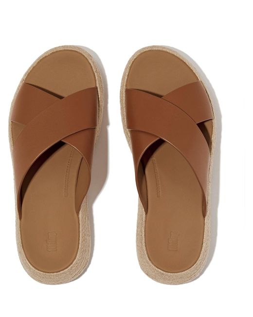 Fitflop Brown F-Mode Cross Slide Leather Deep Sandals