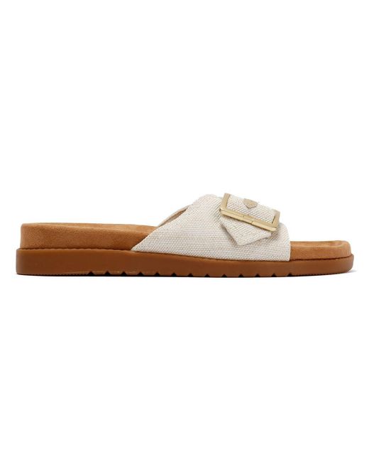 TOMS Brown Marin Slide Textile Natural Sandals