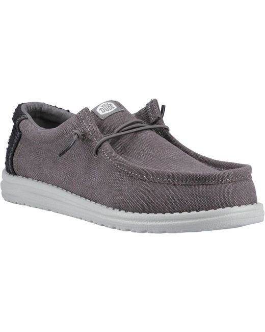 HeyDude Gray Wally Workwear Synthetic Blend Granite/ Moccasins Shoes for men