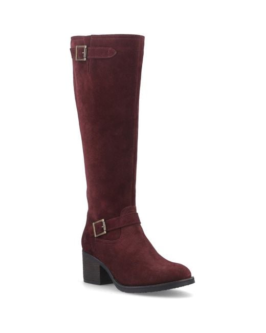 Hush Puppies Red Heidi Leather Bordeaux Heeled Knee High Boots
