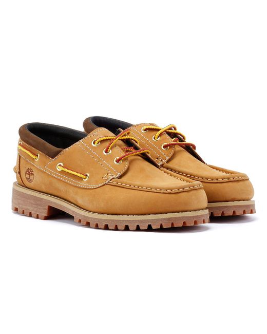 Timberland Brown Authentic Leather Wheat Lace-Up Boat Shoes for men