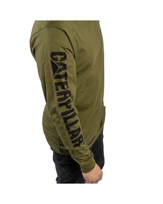 Caterpillar Green Trademark Banner Long Sleeve Cotton T-Shirt for men