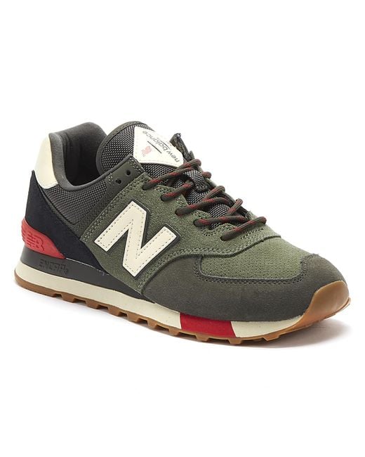 New Balance 574 Mens Green / Red Trainers for men
