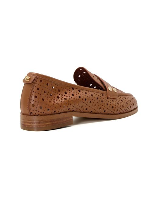 Dune Brown Glimmered Leather Loafers