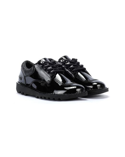 Kickers Black Kick Lo Youth Quilted Patent Shoes