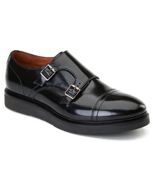 Base London Black Knight Leather Double Monk Shoes for men
