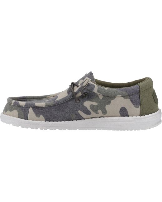 HeyDude Gray Wally Washed Camo Synthetic Camo Shoes for men