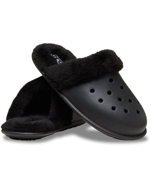 CROCSTM Black Classic Fuzz Scuff Slippers for men