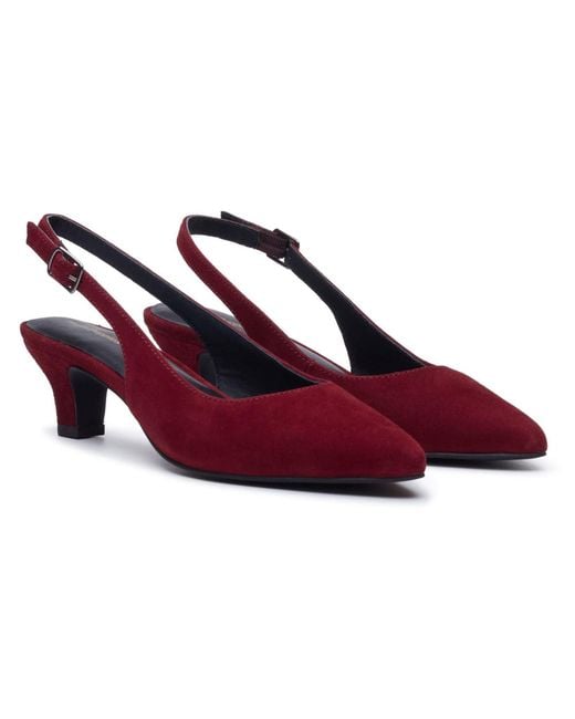 Hush Puppies Red Nahla Buckle Kitten Heel Bordeaux Pointy Slingback Shoes