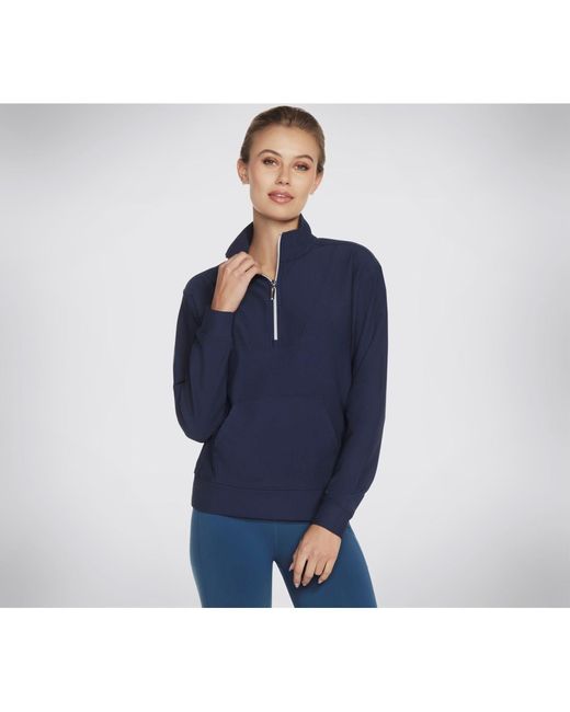 Skechers Blue Goluxe Rib 1/4 Zip Polyester Pullover