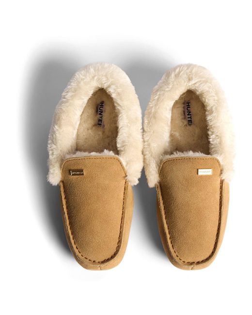Hunter Natural Moccasin Slipper Sherpa Suede Biscuit Slippers