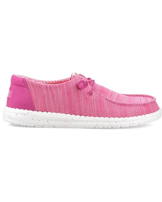 HeyDude Pink Wendy Stretch Sox Polyester Fuchsia Moccasins Shoes
