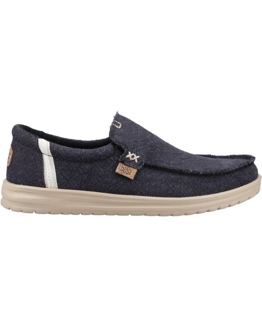 HeyDude Blue Mikka Jute Linen /Irish Cream Moccasins Shoes for men