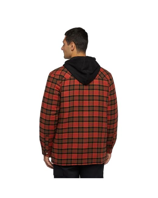 Dickies Red Fleece Hooded Flannel Shirt Jacket Cotton for men