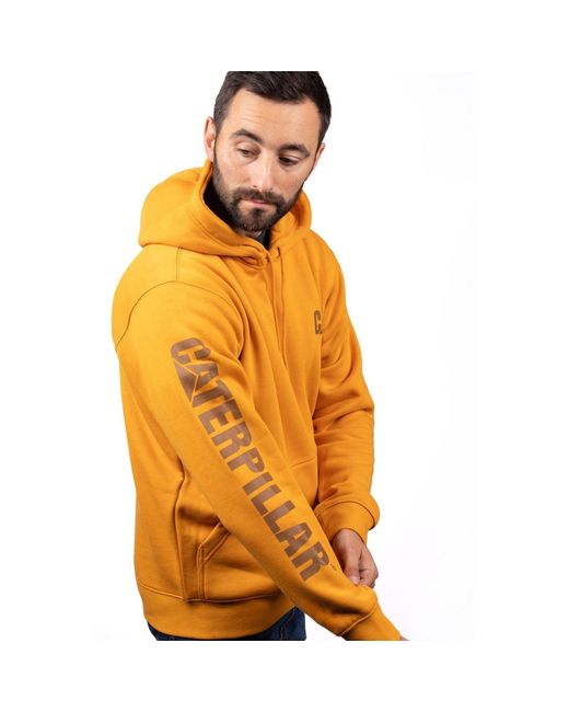 Caterpillar Orange Trademark Banner Cotton Hooded Sweatshirt for men