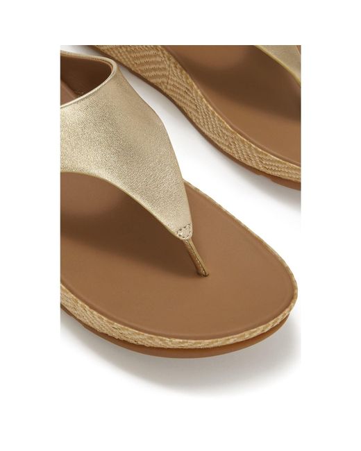Fitflop Brown Lulu Lux Graphic-Weave Toe-Post Leather Platino Sandals