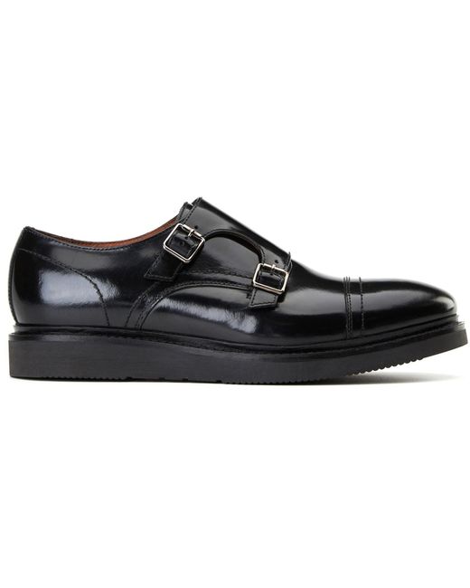 Base London Black Knight Leather Double Monk Shoes for men
