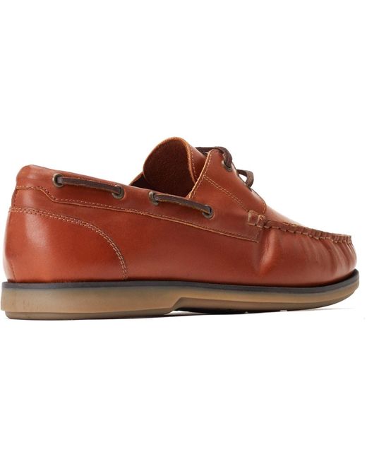 Base London Brown Stern Leather Burnt Boat Shoes for men
