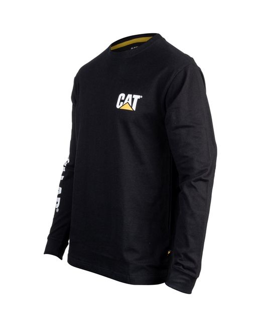 Caterpillar Black Trademark Banner Long Sleeve Cotton T-Shirt for men