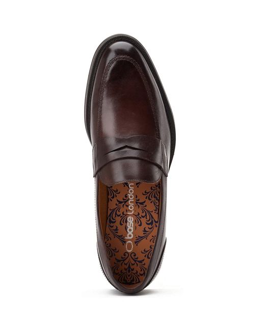 Base London Brown Kennedy Leather Dark Slip-On Shoes for men