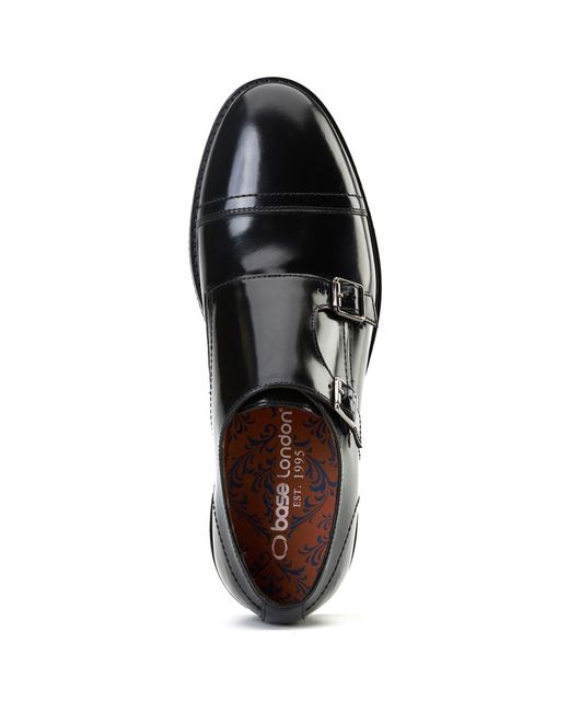 Base London Black Knight Leather Double Monk Shoes for men
