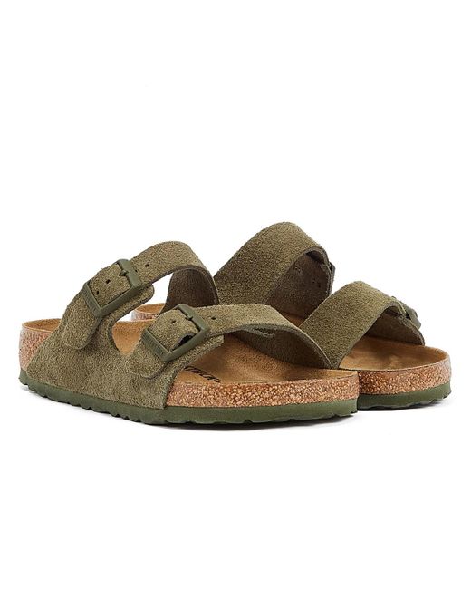 Birkenstock Brown Arizona Thyme Khaki Suede Leather Sandals