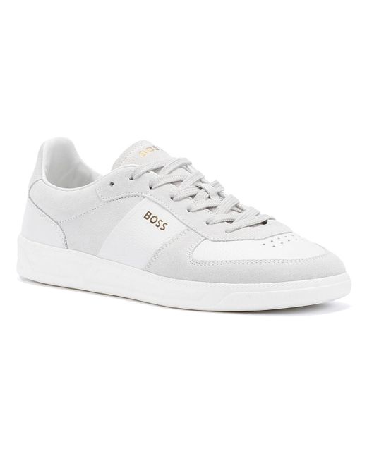 Boss White Brandon Suede/Leather Sneakers for men