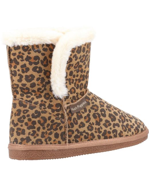 Hush Puppies Brown Ashleigh Suede And Faux Fur Leopard Slippers