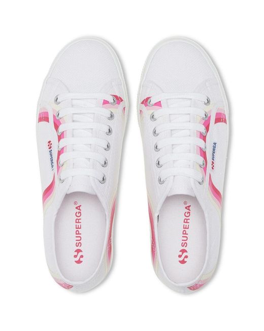Superga White 2790 Round Stripes Cotton /Shaded Trainers