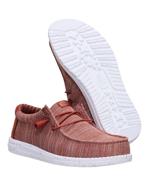 HeyDude Red Wally Stretch Sox Polyester Burnt/Multi Loafers for men